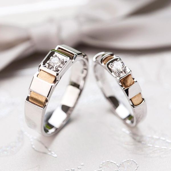 

au585 yellow white gold ring lovers wedding anniversary engagement round moissanite diamond casual classic trendy cluster rings, Golden;silver