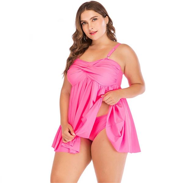 

one-piece suits plus size women's swimwear two pieces swimsuits twist tankini set female large bathing suit beachwear xl~5xl pink