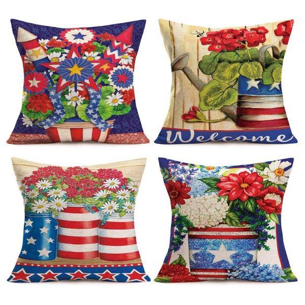 

cushion/decorative pillow independence day pillowcase creative art red and blue star stripes printed vase flower decorative cotton linen