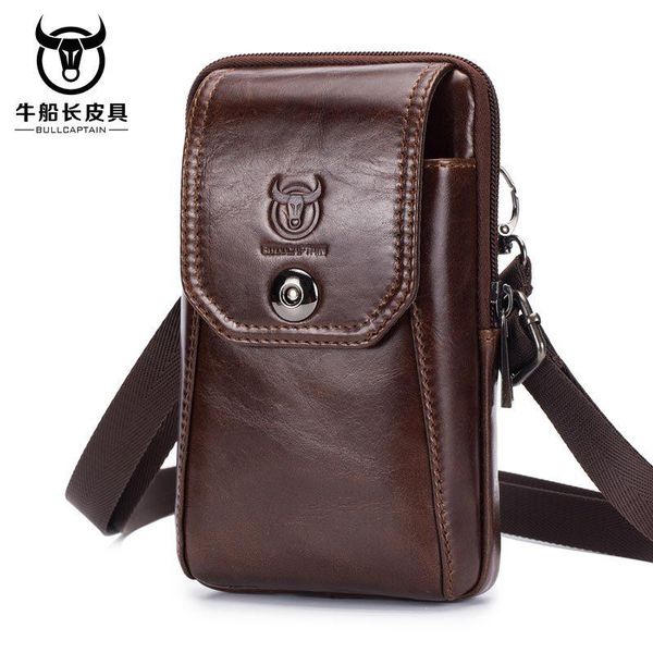 

bullcaptain genuine leather waist pack fanny belt bag phone pouch bags travel male small