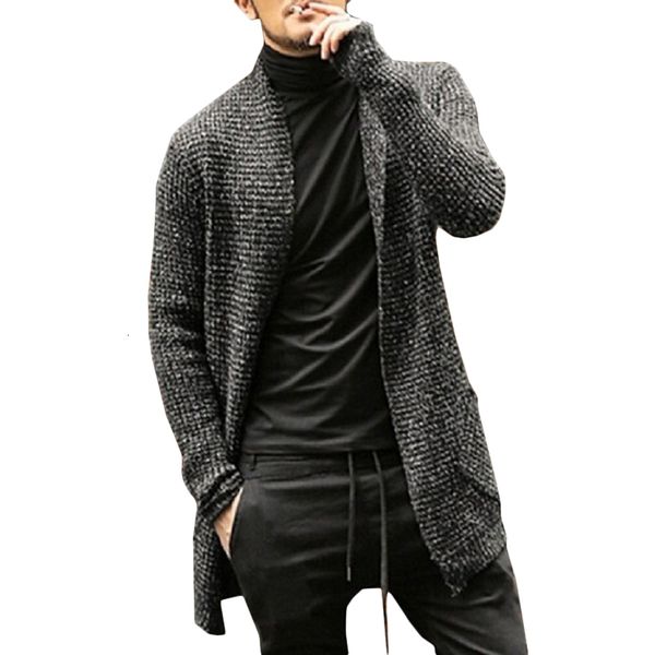 

Men's Sweaters Men Shawl Collar Knit Cardigans Autumn Winter Open Stitching Front Long Coat Casual Street Poncho Outerwear Mens Cardigan XFN6, White;black