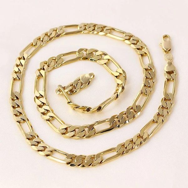 Chains Mens 24k Solid Gold GF 8mm Italian Figaro Link Chain Collana 24 pollici