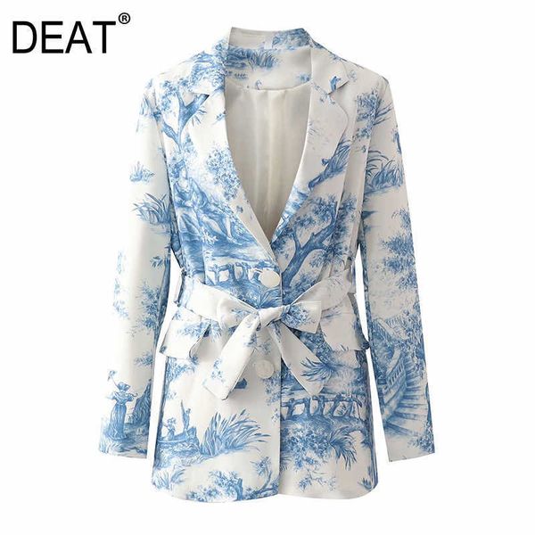 

[deat] women printed hit color bow blazer lapel long sleeve loose fit jacket fashion spring autumn 13t625 210527, White;black