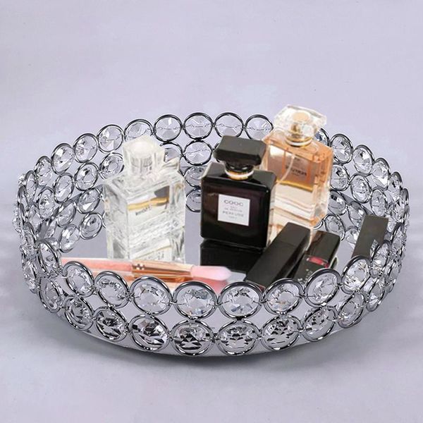 

1pc silver nordic mirror crystal style storage baskets box simplicity home organizer for jewelry necklace dessert plate kitchen & organizati