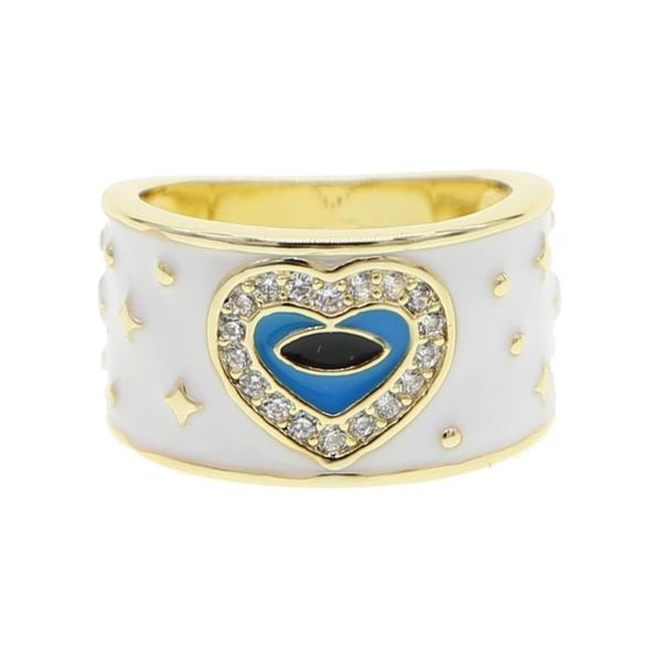 

wedding rings 2021 arrived heart shape white enamel love ring micro pave cz band lucky evil eyes bohemian wide for woman party, Slivery;golden