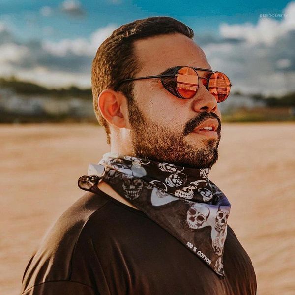 

sunglasses retro steampunk male metal side border wind, White;black