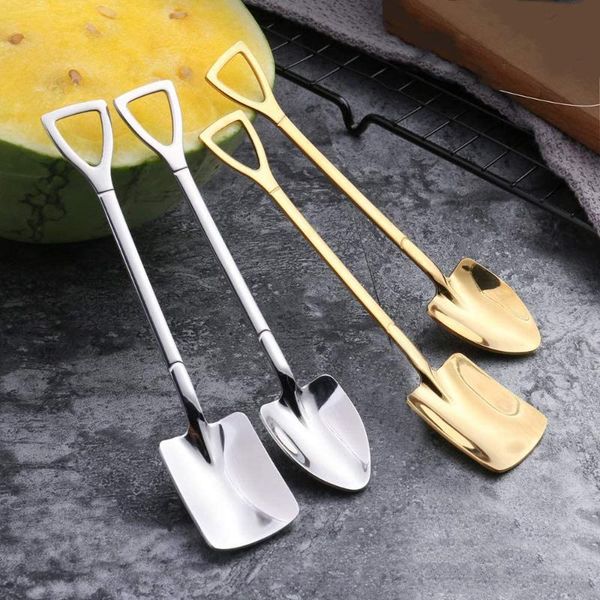 

spoons 304stainless steel spade spoon coffee ice cream dessert creative kids birthday christmas year gift party tea-spoon fashion