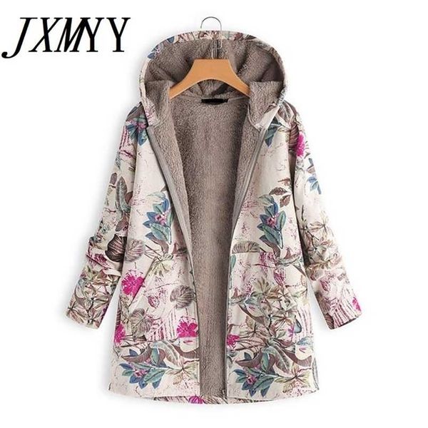 

women winter warm floral hooded jacket flower print hoody vintage oversized coats padded parkas 211028, Black