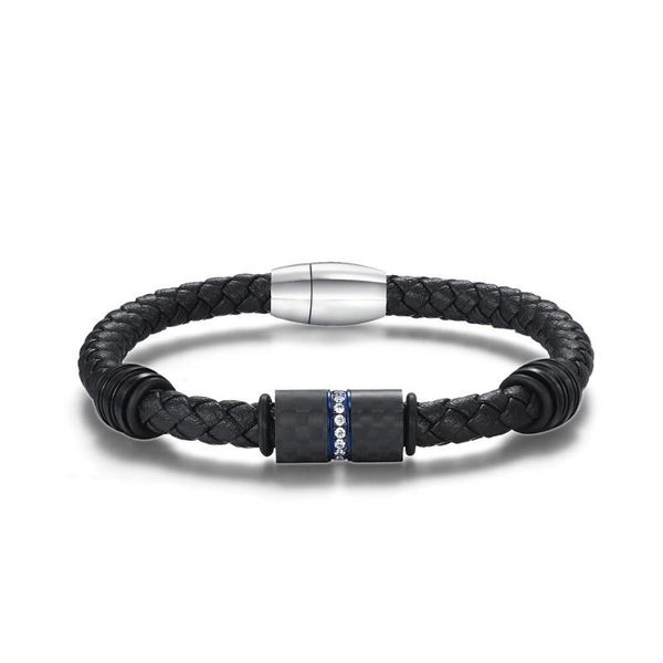 

link, chain carbon fiber leather magnetic clasp handmake men bracelet, Black