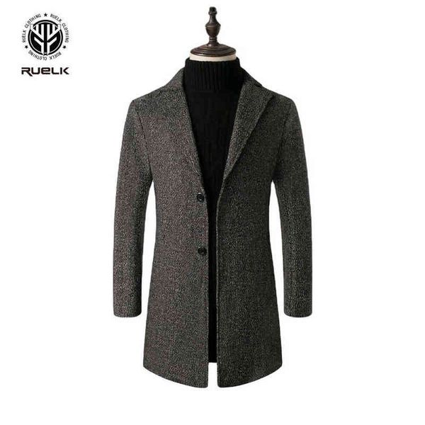 

ruelk woollen overcoat autumn and winter warm snowflake men mid-length korean version of large size woolen coat men's 211213, Black