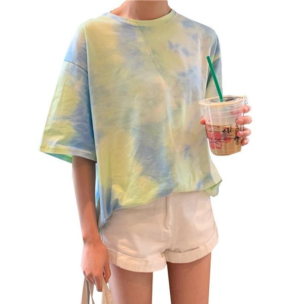

women's t-shirt women tie-dye tshirts summer lady tees short sleeve female t-shirts casual woman tshirt harajuku, White