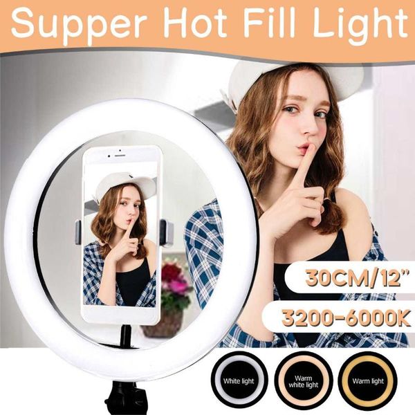 

flash heads 12 inch led selfie ring light with phone holder lamp stick usb for smartphone makeup youtube live studio