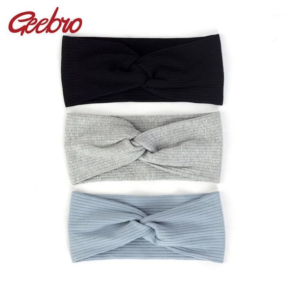

geebro women ribbed cotton stretch headband striped cross knot headwear twisted turban headpiece fashion hair accessories1