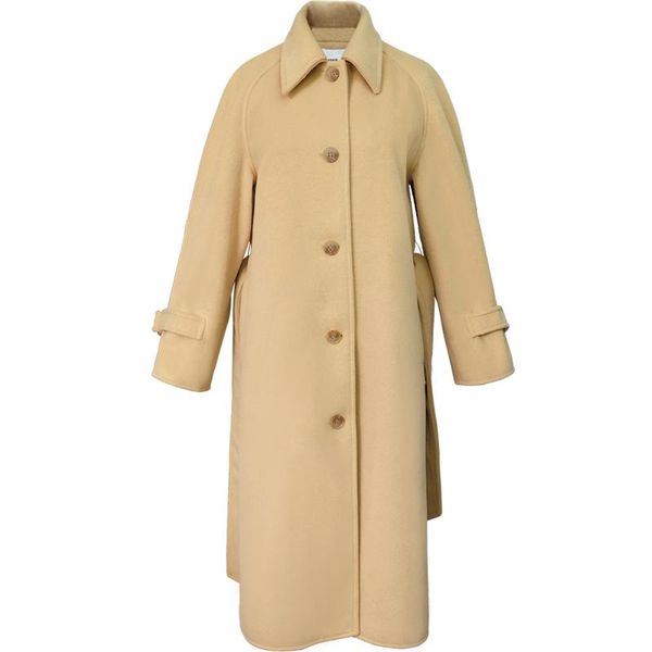 

women's wool & blends arrival vintage long woolen coat women single breasted loose winter overcoat, Black