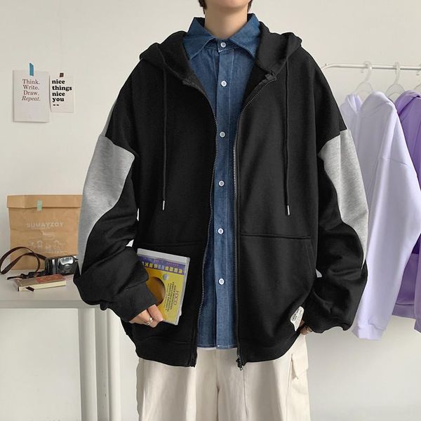 

men's jackets autumn winter plush coat korean style student loose large sports jacket hooded mens fashion clothing trends zip up hoodie, Black;brown