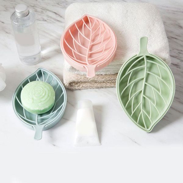

plastic drain soap box holder double layer leaf shape storage rack container bathroom supplies home organizer dishes