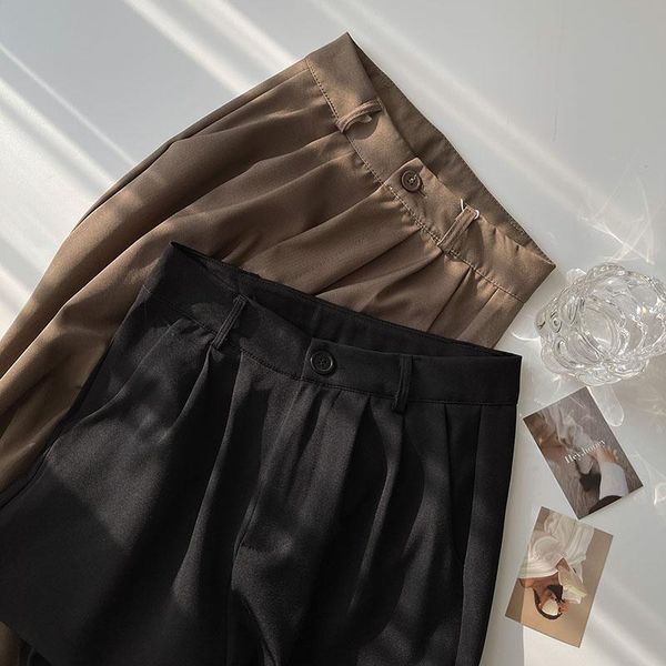 

spring formal suit pant women casual high waist wide leg pants trouser female korean black khaki long bottoms women's & capris, Black;white