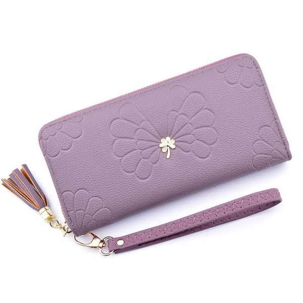 

wallets 2021 women's purse long zipper tassel large capacity korean fashion flower wallet mobile bag, Red;black