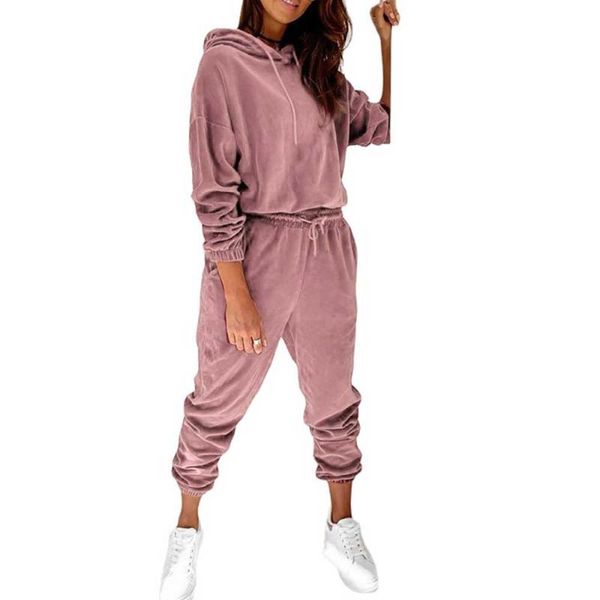 

women's two piece pants women velvet sweatshirt hooded trousers sets pcs sale winter warm pullover high waist loose long pant suits wdc, White