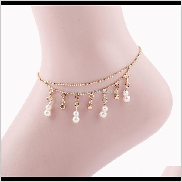 

anklets jewelry drop delivery 2021 cross-border explosion multi-layer beach footwear fashion european and american imitation pearl anklet su, Red;blue