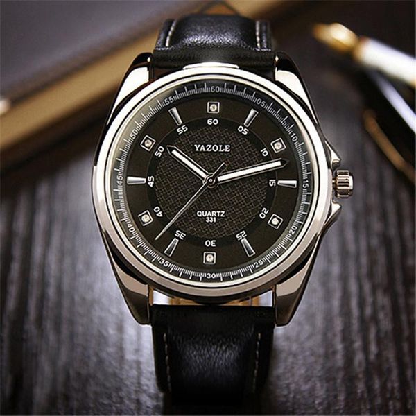 

wristwatches yazole wrist watch men pu leather sport business quartz fashion male clock waterproof yd331, Slivery;brown