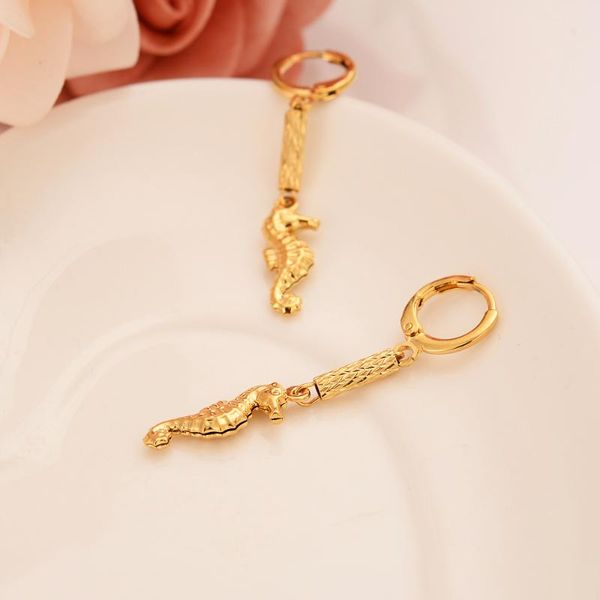 

hoop & huggie exquisite simple gold color sea horse earrings fashion minimalist classic for women dubai arab african jewelry, Golden;silver