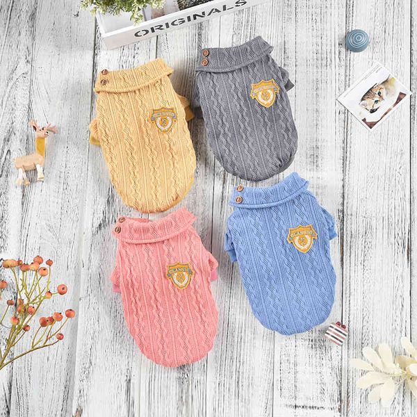 

pet dog cloth autumn and winter wavy knitted lapel coat two leg sweater