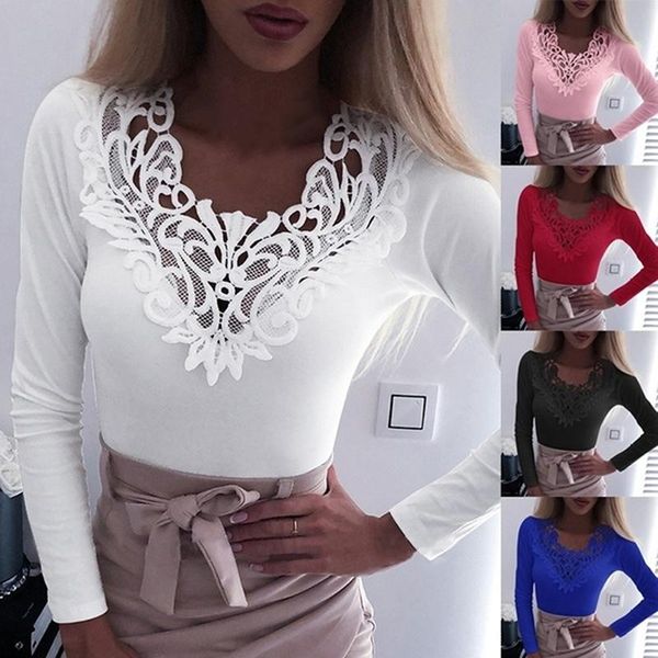 

women slim tunic lace v neck t-shirt 2021 elegant summer short sleeve t shirt flower plus size t-shirts women's, White