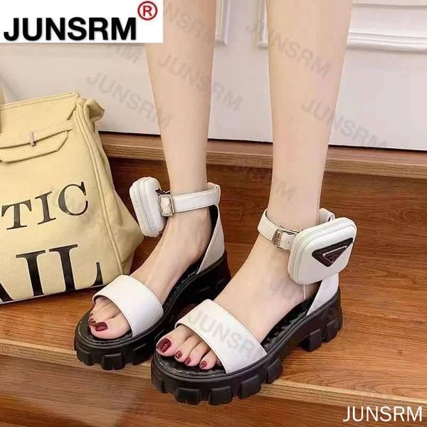 

fashion women sandals pocket outdoor solid color buckle ladies platform comfortable hollow out female flat dress shoes, Black