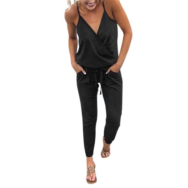 

women's jumpsuits & rompers chamsgend women pocket off shoulder v neck sleeveless jumpsuit playsuit for c30123, Black;white