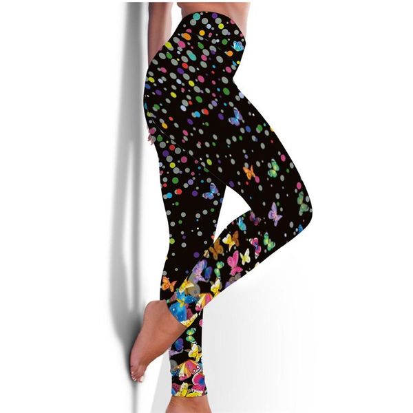 

yoga outfit butterfly flowers amazing shiny women's pants black white dance fitness running slim push up hip sports leggings