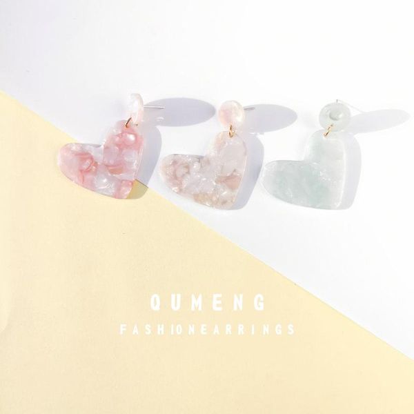 

dangle & chandelier qumeng 2021 korean heart shape resin plastic acetic acid ear drop earring for women cute sweet charms jewelry girls gift, Silver