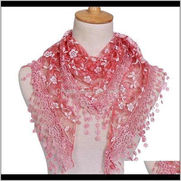 Envolve chapéus, luvas moda aessóriosfashion lace sheer floral impressão triângulo véu lenços mulheres mantilla tassel senhoras lenço bonito xaile sexo