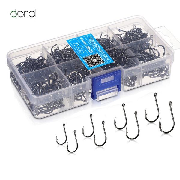 

fishing hooks donql 500pcs/box high carbon steel barbed hook mixed size jig fish bait holder carp head