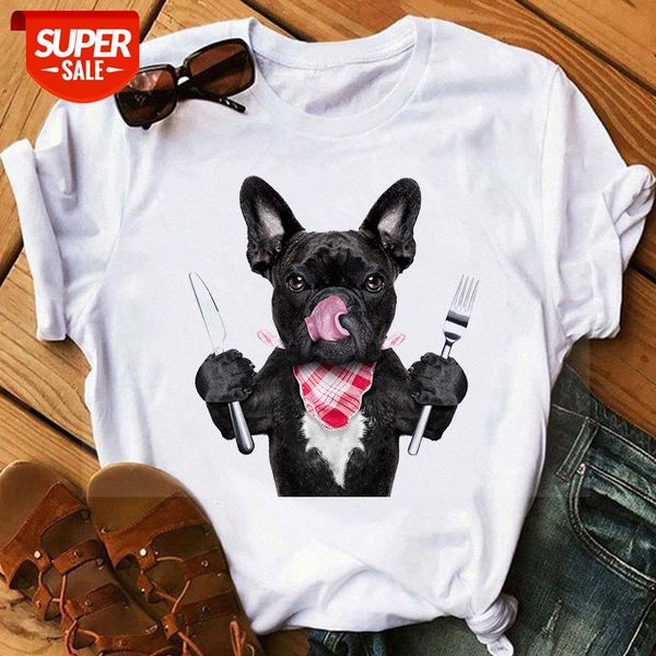 

dog print short sleeve t-shirt women's fashion clothing #jm1h, White