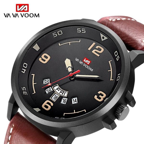 

wristwatches mens watches male clocks calendar week waterproof sports watch leather strap quartz business men gift, Slivery;brown