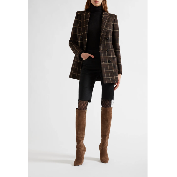 

women's wool & blends 2021 woolen coat winter slim long lapel casual office plaid overcoat, Black
