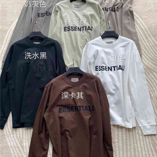 

fog multi thread ess vietnam original channel zp round neck long sleeve t-shirt bottomed shirt couple's wear men's and women', Black