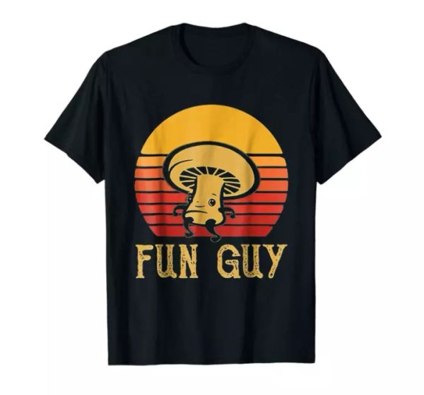 

R1 Fun Guy Mushroom Retro Vintage Sunset Black T-Shirt S-6XL, White;black