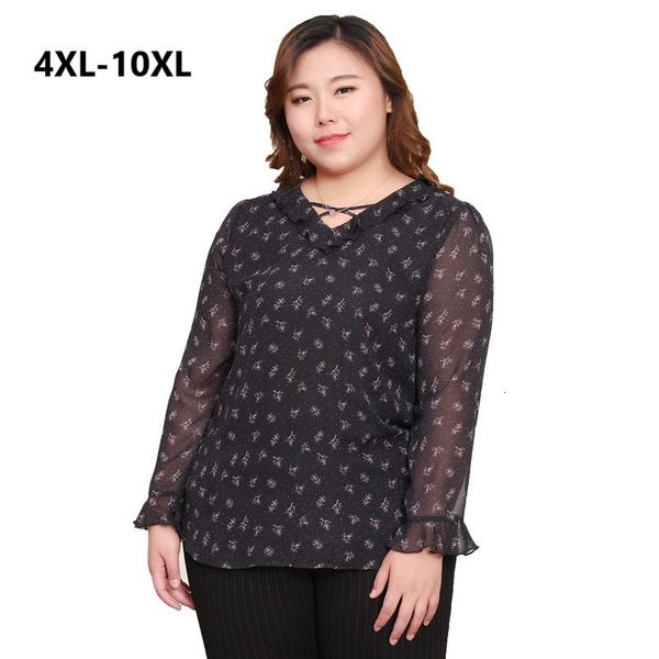 

shirts plus size 10xl 8xl 6xl 4xl woman spring long sleeves elegant skirt printed chiffon sliming blouse ol plissate female, White