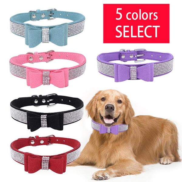 

dog collars & leashes 2021 fashionable and stylish appearance rhinestone collar double layer microfiber bowknot durable adjustable pet