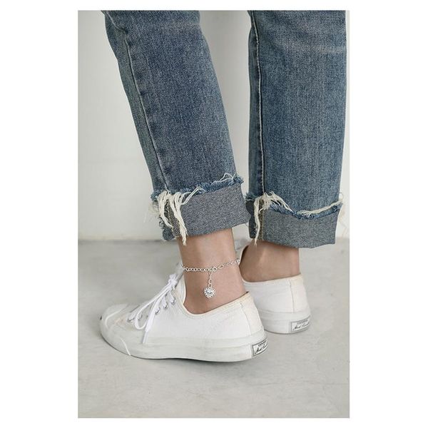 

anklets 925 sterling silver anklet temperament retro love heart-shaped chain female personality wild, Red;blue