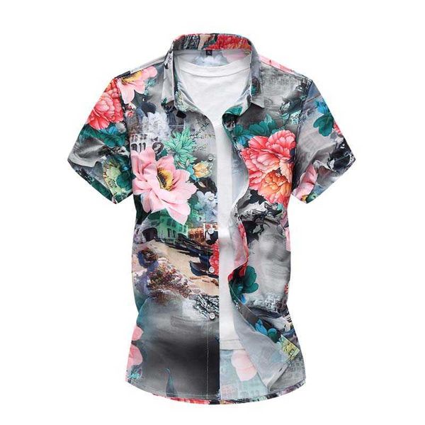 

elegant men clothing summer casual men's shirts plus size short sleeve floral shirt 5xl 6xl 7xl hawaiian shirt men 210528, White;black