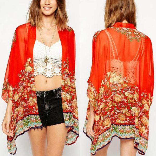 

women's blouses & shirts fashion chiffon kimono cardigan blouse loose print shawl sunscreen casual summer ladies female women half sle, White