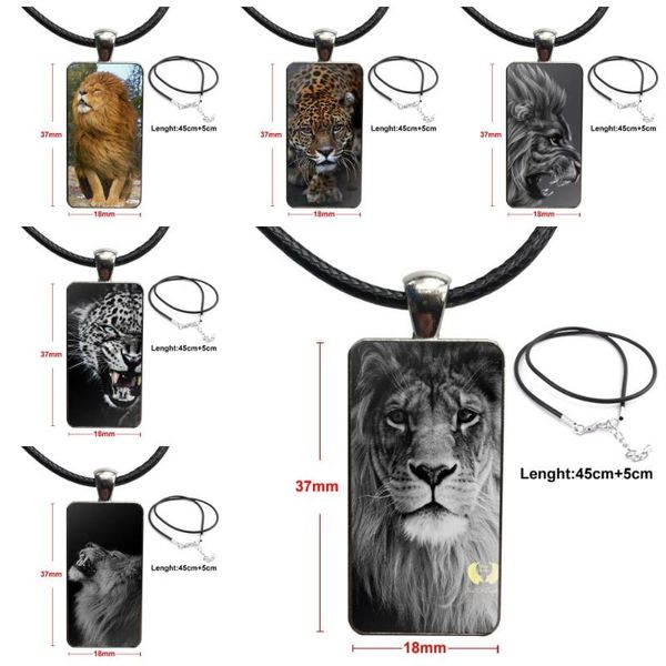 

pendant necklaces for women kids cute animal lion tiger leopard design fashion vintage glass rectangle necklace pendants, Silver