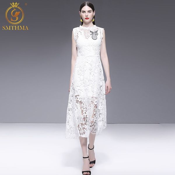 

arrival elegant hollow out lace beading dress women summer runway dress vintage high waist sleeveless casual dresses 210520, Black;gray