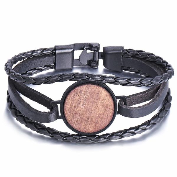 

yo genuine leather bracelet for men hand charm jewelry wholesale price classic multilayer handmade gift cool boys round bangle, Black