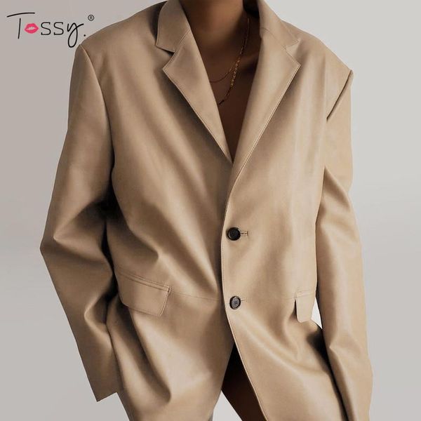 

women's leather & faux tossy 2021 autumn pu jacket black blazer lady casual oversized khaki coat outwear high street jackets female