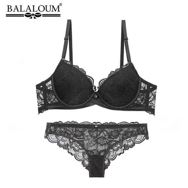 NXY set sexy BALALOUM Sexy reggiseno push-up in pizzo floreale Slip Set Mutandine trasparenti Comodo reggiseno intimo Lingerie NERO 1127