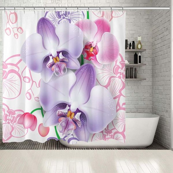 

shower curtains curtain orchid flowers blooms on floral background soft colors decorative artwork printed pink lilac